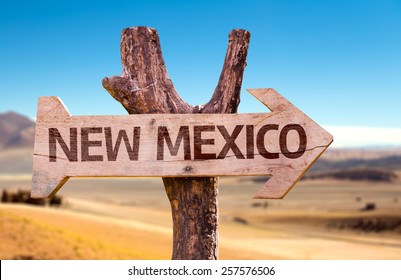 New Mexico wooden sign with a desert background
