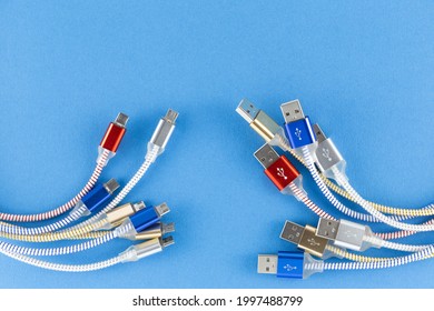 NEW Micro USB (Universal Serial Bus) cables Connectors plugs with copy space universal standard for mobile, computer and Ports peripheral
