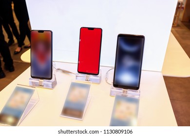 New Mobile Smartphone In Telecommunication Electronic Store Display Showcase