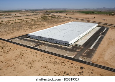 New And Modern Aerial View Of A Very Large Distribution Warehouse