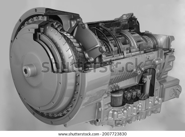 new, modern Automatic transmission, gears,\
mechanism. View in section