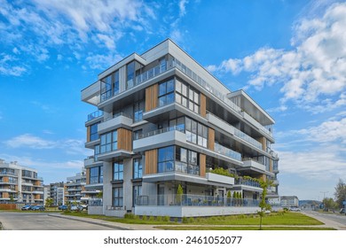 New modern block of flats in green area. residential apartment with flat buildings exterior. luxury house complex. Part of City Real estate property, condo architecture. apartment insurance concept. - Powered by Shutterstock