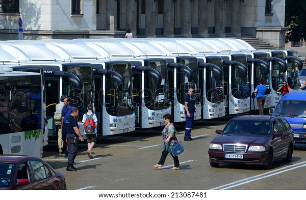 New\
modern city bus in Sofia, Bulgaria August 26,\
2014