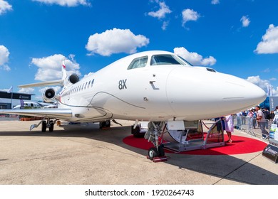 New Modern Dassault Falcon 8X Business Jet Plane On Display At The Paris Air Show. France - June 21, 2019