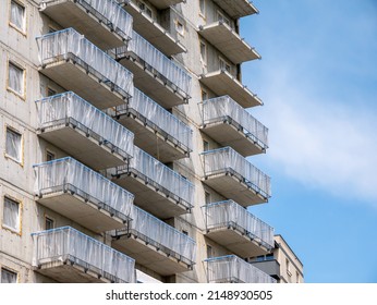 New Modern Generic Real Estate Building Under Construction Unfinished Contemporary Architecture Build Exterior Simple Block Of Flats Construction Site, Balconies, Nobody. Housing Development No People