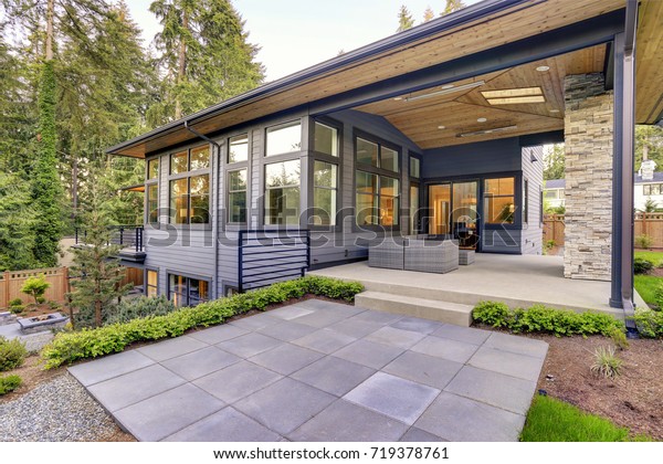 New Modern Home Features Backyard Covered Stock Photo Edit