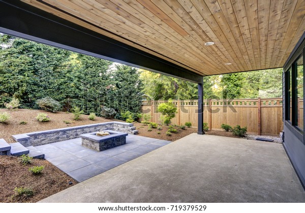 New Modern Home Features Backyard Covered Stock Image Download Now