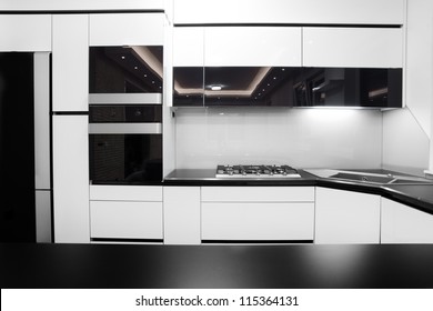New modern kitchen in black and white colors