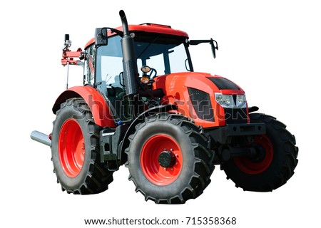 New and modern red agricultural generic tractor isolated on white background 