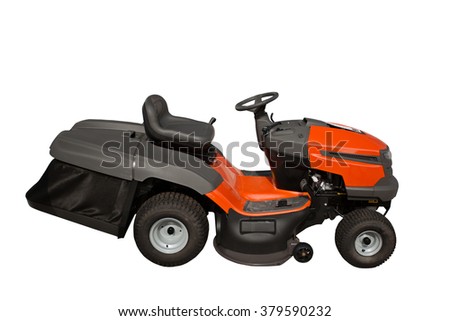New modern ride on lawn tractor isolated on white background