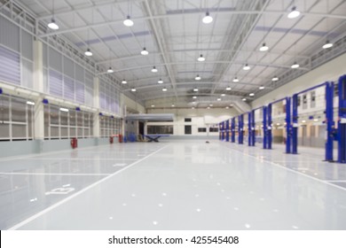 New modern storehouse, blurred background for industry
