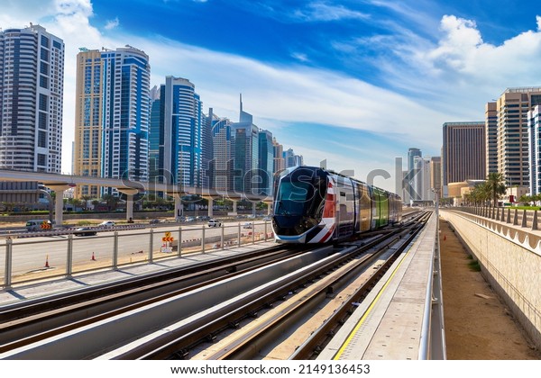 New modern\
tram in Dubai, United Arab\
Emirates