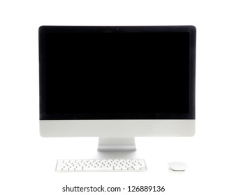 New monitor computer display with keyboard and mouse isolated on a white background