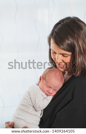Similar – Image, Stock Photo Mother hugging her sleeping baby girl