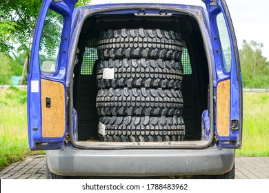 new mud and terrain tire set in the delivery car for the customer