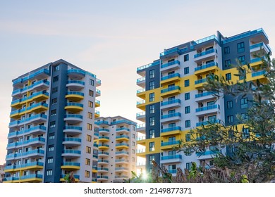 A new newly built residential complex in Turkey, against the backdrop of the setting sun, the houses are not yet inhabited. - Shutterstock ID 2149877371
