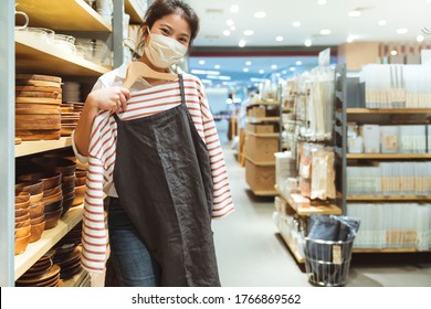 New Normal After Covid Epidemic Yound Asian Female Wear Face Mask Protection Shopping Dress Or Cloth In Boutique Shop New Lifestyle In Department Store Mall Background