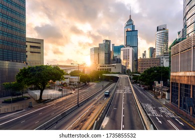 The New Normal Concept. Empty Road In Hong Kong Capital City. People Stay Home During Covid-19. After The Epidemic, Coronavirus COVID-19 Virus Caused Motivation New Normal In Traffic Road Worldwide