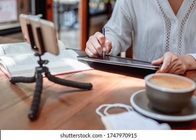 New normal lifestyle. Online learning or E-learning. Blended learning education anytime. Social connect at home. Lifestyle after Corona virus or Covid-19. - Shutterstock ID 1747970915
