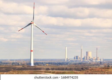 New And Old Power Generation, Wind Power Plant And Coal Power Plant