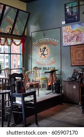 NEW ORLEANS- Dec. 22, 2016: Jazz Club Near The French Quarter. Popular Typical Music Venue Loved By Locals And Tourists, Called The Spotted Cat. Interior