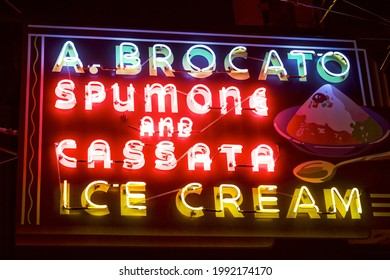 New Orleans - 
December 19, 2019:
Angelo Brocato Ice Cream Parlor Neon Sign Night Exterior