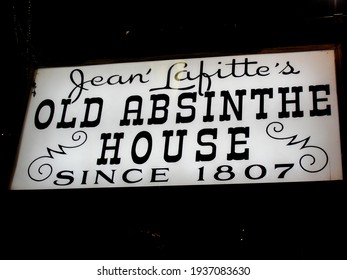 New Orleans - December 20, 2009: Old Absinthe House Illuminated Sign Night Exterior