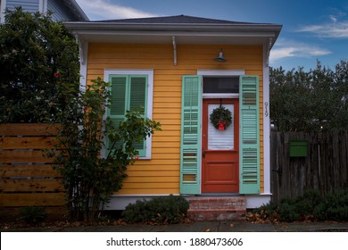 New Orleans - December 21,  2019:
Christmas Wreath On Uptown New Orleans Little Home