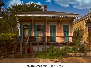 New Orleans - December 23, 2017:
Selective Focus Of Old Shotgun Style House Day Exterior