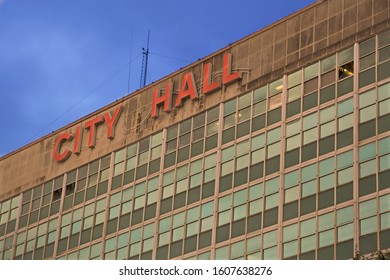 New Orleans - December 23, 2019: New Orleans City Hall Upper Floors Day Exterior And Sign