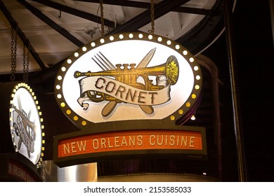 New Orleans - December 27, 2021: Cornet Restaurant Bourbon Street Neon Sign