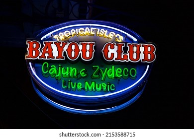 New Orleans - December 27, 2021: Bayou Club Bourbon Street Neon Sign