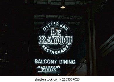 New Orleans - December 27, 2021: 
Le Bayou Oyster Bar Bourbon Street Neon Sign