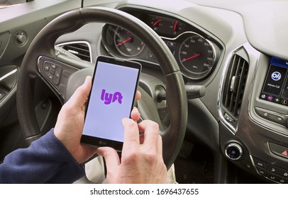 New Orleans - December 28, 2019:  
Lyft Ride Hailing App Displayed On Smartphone