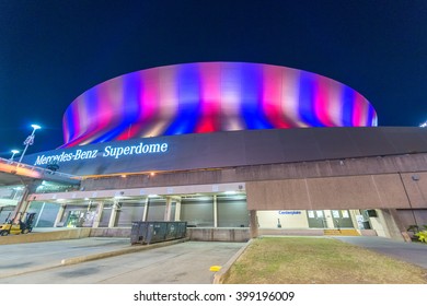 NEW ORLEANS - JANUARY 27, 2016: Mercedes Benz Superdome. Superdome Is Home To NFL's New Orleans Saints American Football.