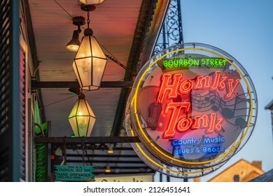 New Orleans, LA - Circa October 2021: Neon Sign Advertising The Tropical Isle Restaurant And Bar On Bourbon Street In The French Quarter.