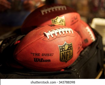 New Orleans, LA - February 2, 2013: Bag Of NFL Footballs At Fan Experience During Super Bowl XLVII  