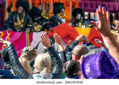 NEW ORLEANS, LA - FEBRUARY 9TH, 2016: Carnival Parade Along Bourbon Street On A Sunny Day. Mardi Gras Is The Biggest Celebration The City Hosts Every Year