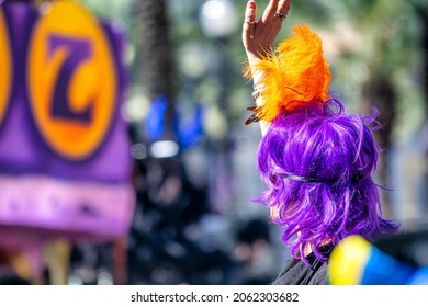 NEW ORLEANS, LA - FEBRUARY 9TH, 2016: Carnival Parade Along Bourbon Street On A Sunny Day. Mardi Gras Is The Biggest Celebration The City Hosts Every Year