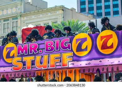 NEW ORLEANS, LA - FEBRUARY 9TH, 2016: Carnival Parade Along Bourbon Street On A Sunny Day. Mardi Gras Is The Biggest Celebration The City Hosts Every Year