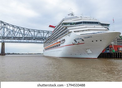 NEW ORLEANS, LA - JUNE 12, 2017: Carnival Triumph Cruise Ship Docked In Mississippi River, Port Of New Orleans