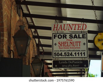 New Orleans, LA - May 16, 2021: A House For Sale Advertises Being Haunted In New Orleans