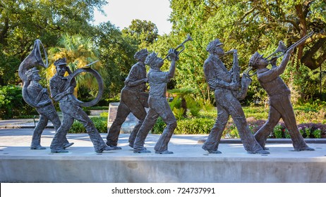 New Orleans, LA - Sep. 24, 2017: Sculptures Of Celebrated Musicians In The Roots Of Music Cultural Sculpture Garden In Armstrong Park, New Orleans.