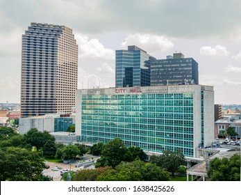 NEW ORLEANS, LA  - SEPTEMBER 1, 2017: New Orleans City Hall With Skyline And Surrounding Buildings