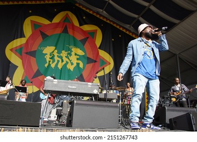 New Orleans, LA  United States - April 30, 2022: PJ Morton celebrates his new album "Watch the Sun" while performing at the 2022 New Orleans Jazz and Heritage Festival.