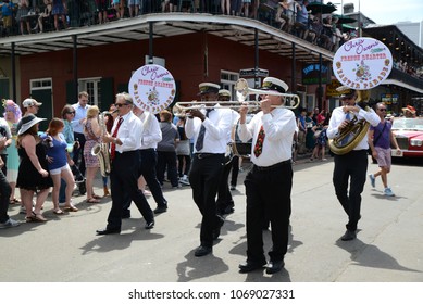 New Orleans, LA / USA - April 1, 2018:  The Chris Owens Easter Parade Rolls Down Bourbon Street In New Orleans, LA. 