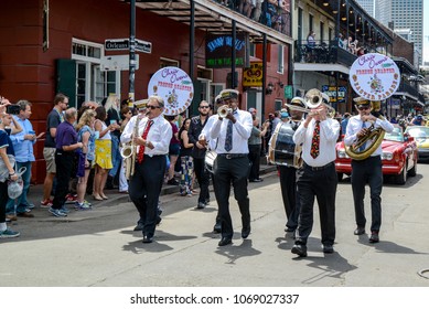 New Orleans, LA / USA - April 1, 2018:  The Chris Owens Easter Parade Rolls Down Bourbon Street In New Orleans, LA. 