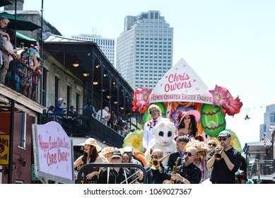 New Orleans, LA / USA - April 1, 2018:  The Chris Owens Easter Parade Rolls Down Bourbon Street In New Orleans, LA. 