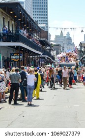 New Orleans, LA / USA - April 1, 2018:  The Chris Owens Easter Parade Rolls Down Bourbon Street In New Orleans, LA. 