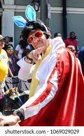 New Orleans, LA / USA - April 1, 2018: The Krewe Of Rolling Elvi Participates In The Chris Owens Easter Parade In New Orleans, LA. 